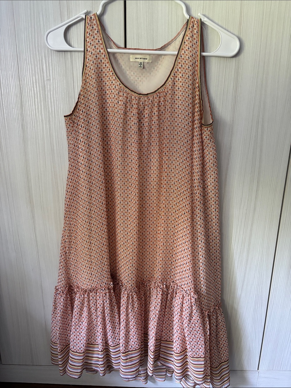 Max studio  Peach Floral Tiered Sleeveless Midi Dress